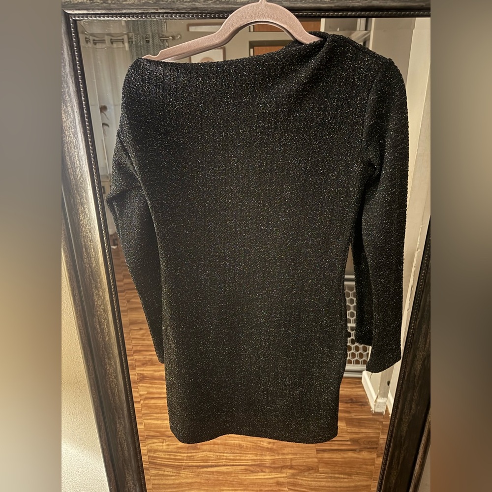NWOT Zara Black and Silver off the shoulder Knit dress - Picture 3 of 11